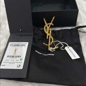 Saint Laurent Gold Textured YSL Pin